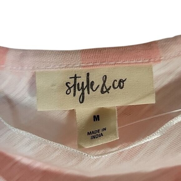 Pink & White Gingham Sleeveless Tiered Top By Style & Co Lightweight Cotton Blen - Picture 2 of 5